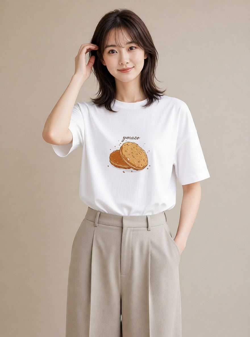 半袖Tシャツ レディース パン 食べ物 フード イラスト ポップ 敬老の日 ホワイトデー 白T YMAZO