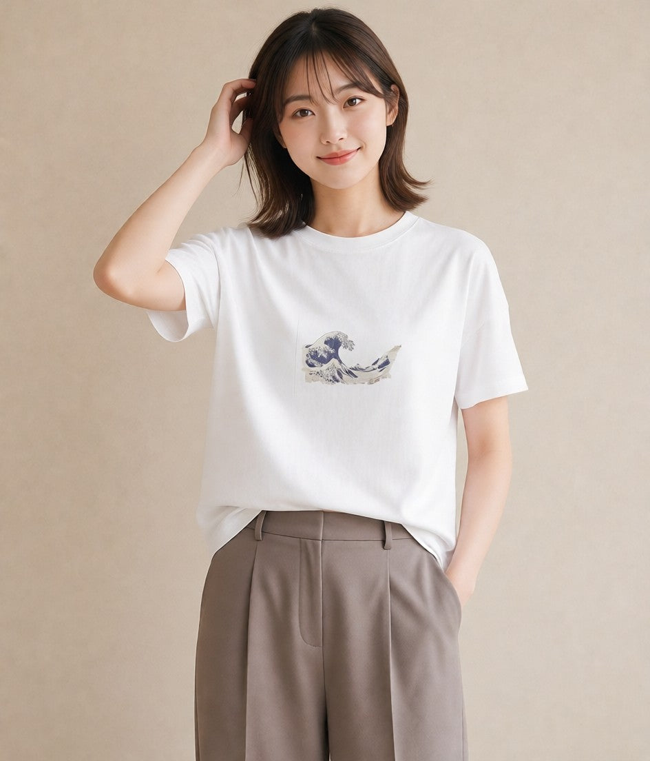 プリントTシャツ レディース 海 星空 宇宙 イラスト 韓国風 ラフ レイヤード 白T YMAZO