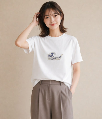 プリントTシャツ レディース 海 星空 宇宙 イラスト 韓国風 ラフ レイヤード 白T YMAZO