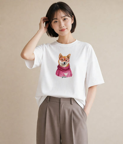 デザインTシャツ レディース 柴犬 しばいぬ 犬 いぬ イラスト シック 姉妹 送別ギフト 白T YMAZO