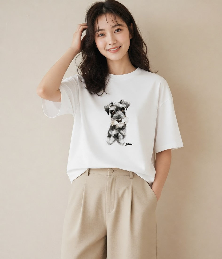 グラフィックTシャツ レディース ミックス犬 犬 いぬ イラスト こなれ感 普段着 週末コーデ 白T YMAZO