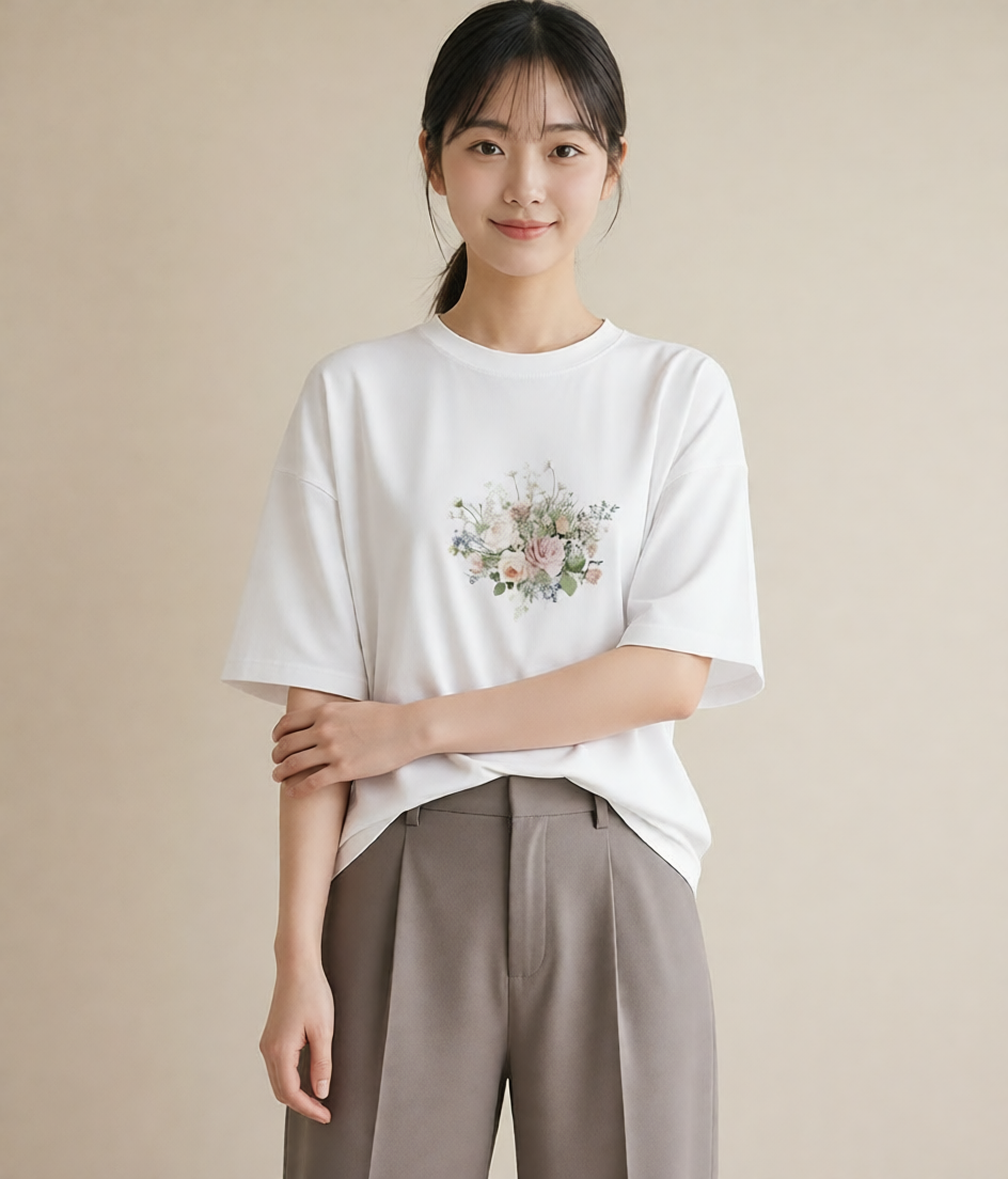 半袖Tシャツ レディース 花 花柄 イラスト ルームウェア ギフト 白T YMAZO