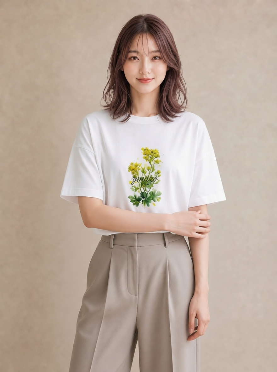 プリントTシャツ レディース ミモザ 花 花柄 イラスト 個性的 デート 帰省 白T