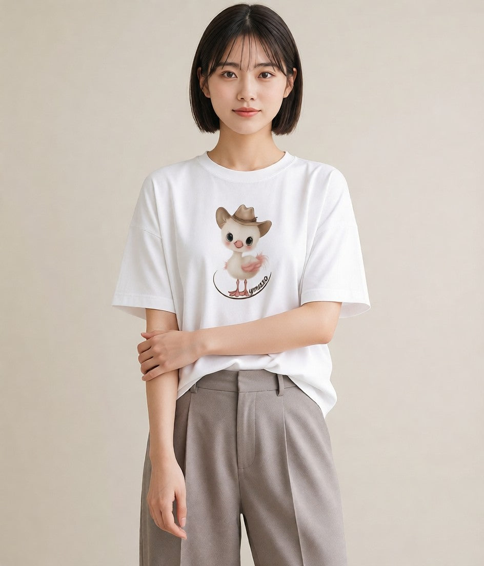 半袖Tシャツ レディース フラミンゴ 動物 アニマル イラスト 手描き風 カフェ巡り 女子会 白T YMAZO