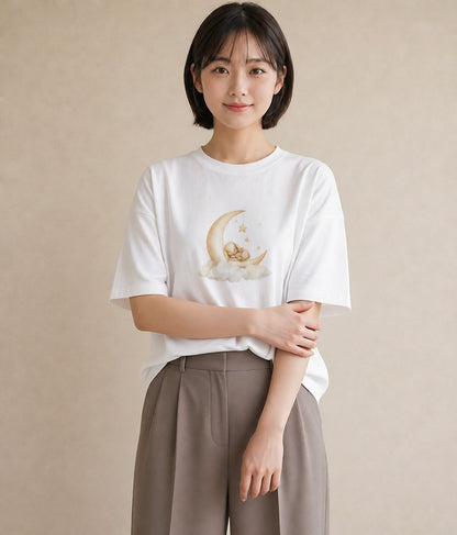 グラフィックTシャツ レディース 星空 宇宙 イラスト 韓国風 旅行用 海 白T YMAZO