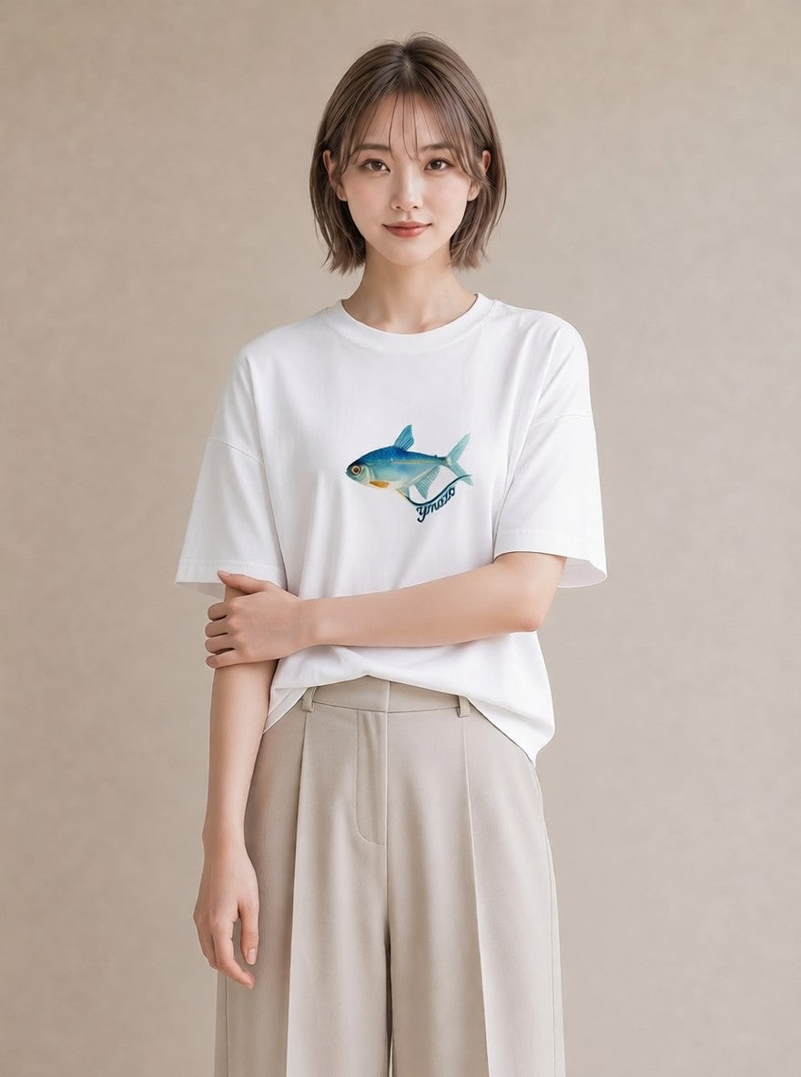プリントTシャツ レディース 金魚 ペット 動物 イラスト ポップ 旅行用 海 白T YMAZO