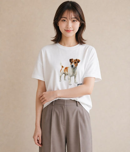半袖Tシャツ レディース ミックス犬 犬 いぬ イラスト ラフカジュアル 親子 20代 白T YMAZO