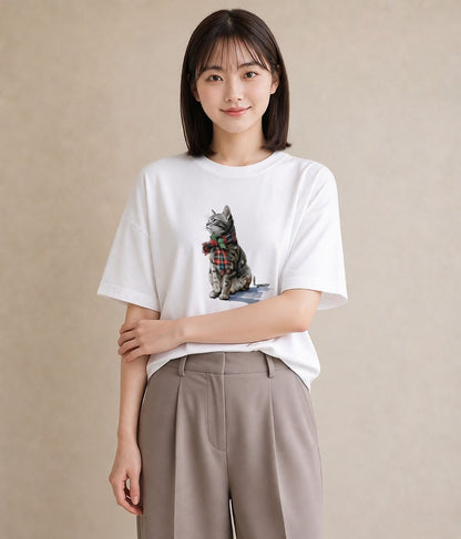 Tシャツ レディース アメリカンショートヘア 猫 ねこ イラスト 夏コーデ 通学 白T YMAZO