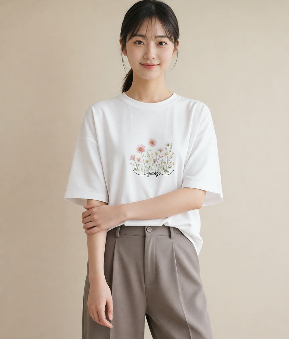 グラフィックTシャツ レディース デイジー 花 花柄 イラスト ゆるコーデ 姉妹 送別ギフト 白T YMAZO