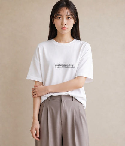 プリントTシャツ レディース 駅のホーム ローカル線 駅 ナチュラル アンティーク イラスト こなれ感 自分用 ルームウェア 白T YMAZO