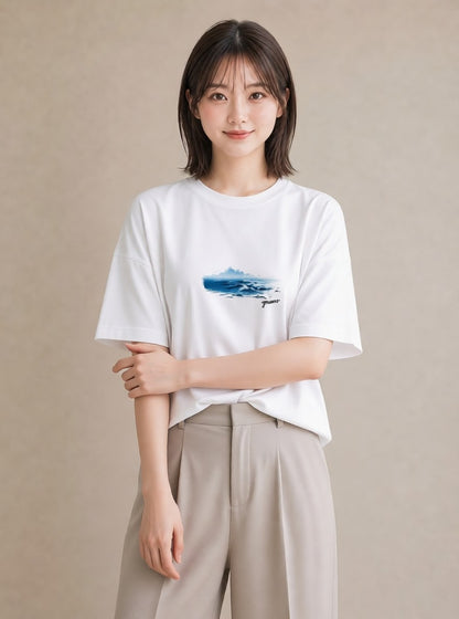 デザインTシャツ レディース 海 星空 宇宙 イラスト 旅行コーデ 親子 20代 白T YMAZO
