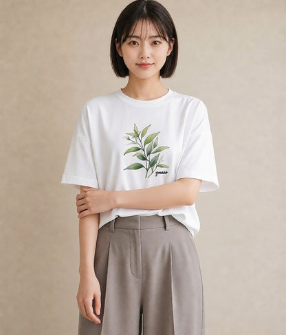 Tシャツ レディース ハーブ 植物 ボタニカル イラスト 母娘コーデ 自分用 白T YMAZO