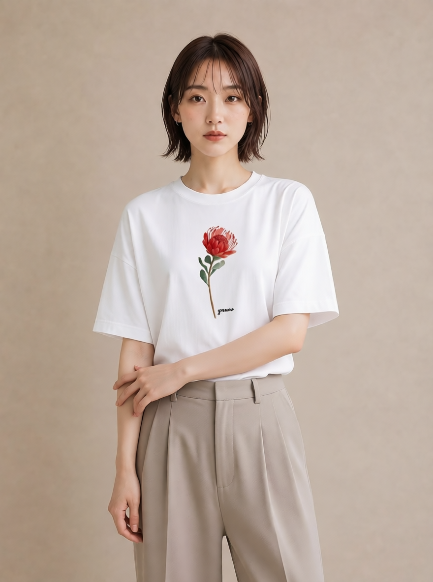 Tシャツ レディース 彼岸花 花 花柄 イラスト モード 20代 カジュアルコーデ 白T