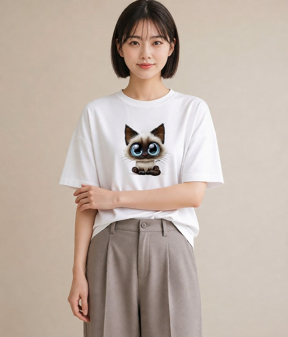 プリントTシャツ レディース シャム 猫 ねこ イラスト ナチュラル 週末コーデ 敬老の日 白T YMAZO