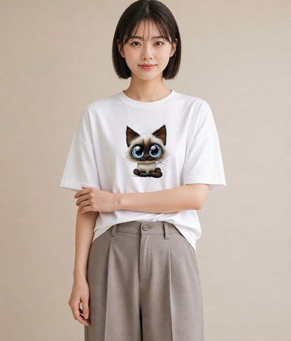 プリントTシャツ レディース シャム 猫 ねこ イラスト ナチュラル 週末コーデ 敬老の日 白T YMAZO
