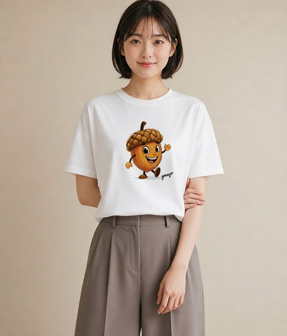 半袖Tシャツ レディース どんぐり 植物 ボタニカル イラスト ポップ ミセス 春コーデ 白T YMAZO
