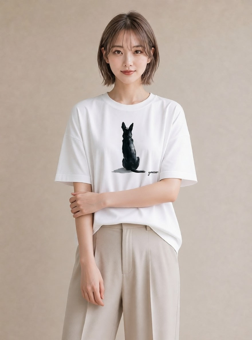 デザインTシャツ レディース 老犬 犬 いぬ イラスト モード お揃い 親子 白T YMAZO