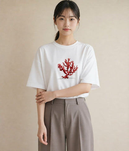 グラフィックTシャツ レディース サンゴ 海の生き物 海 イラスト こなれ感 母の日 ビーチ 白T YMAZO