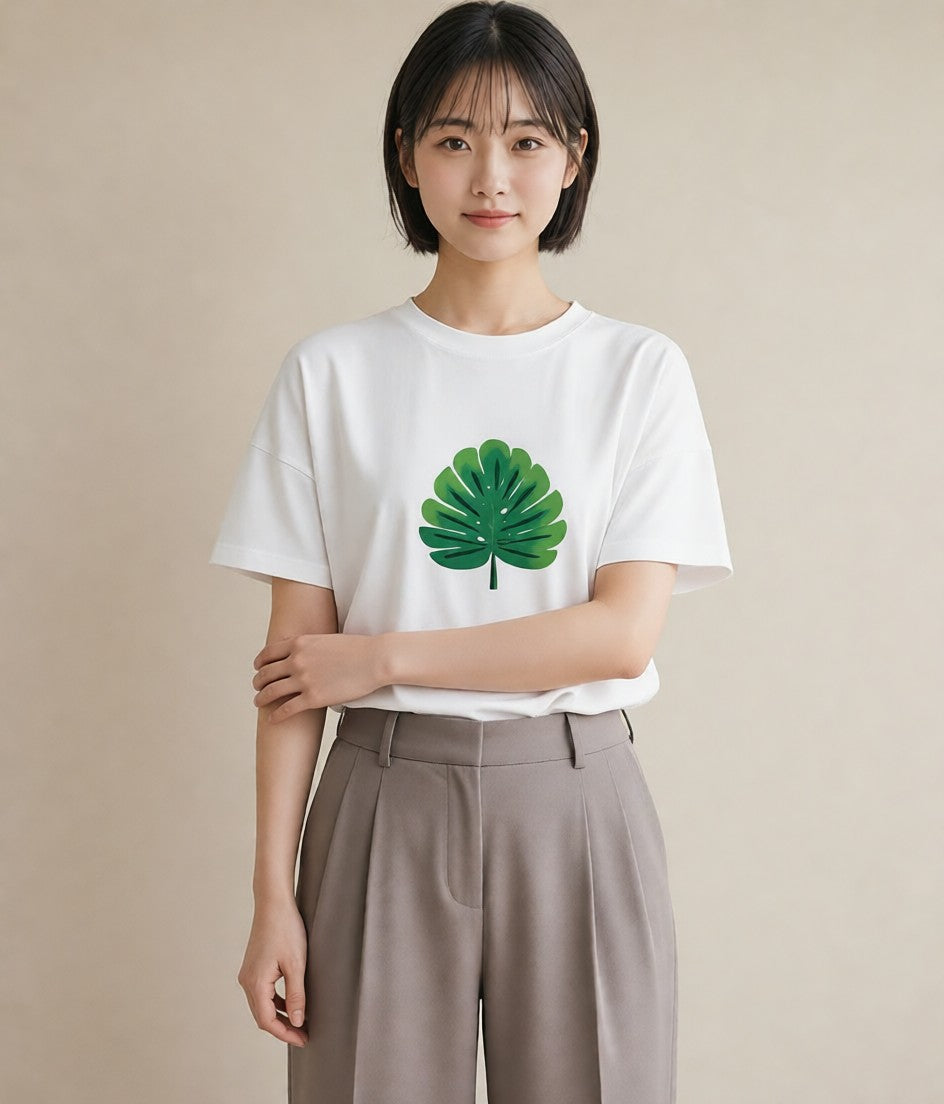 グラフィックTシャツ レディース モンステラ 植物 ボタニカル イラスト シンプル 誕生日プレゼント 綿100 白T YMAZO