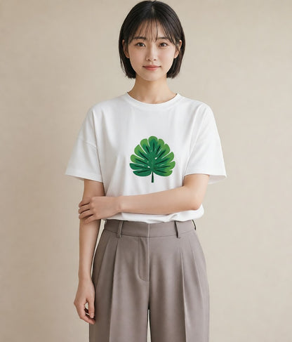 グラフィックTシャツ レディース モンステラ 植物 ボタニカル イラスト シンプル 誕生日プレゼント 綿100 白T YMAZO