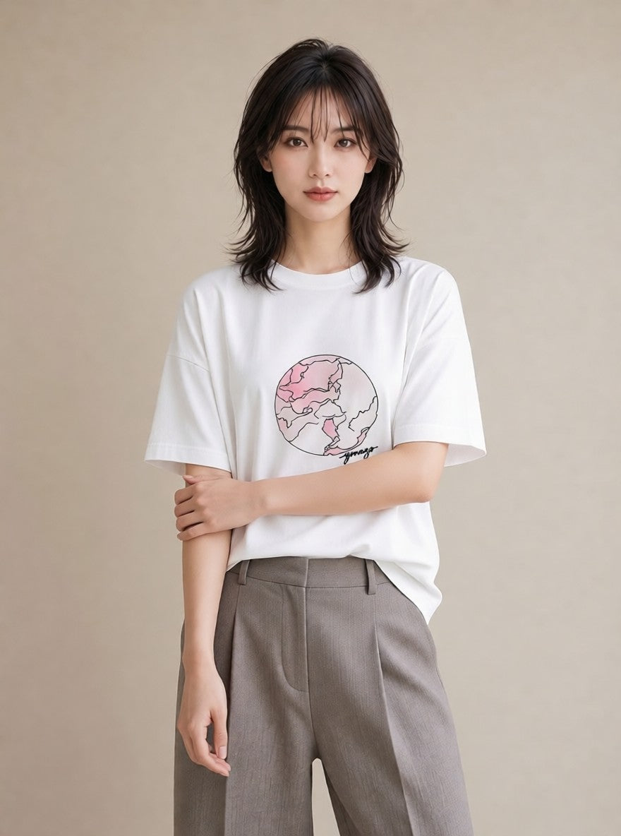 Tシャツ レディース 満月 星空 宇宙 イラスト シンプル 旅行 母娘コーデ 白T YMAZO