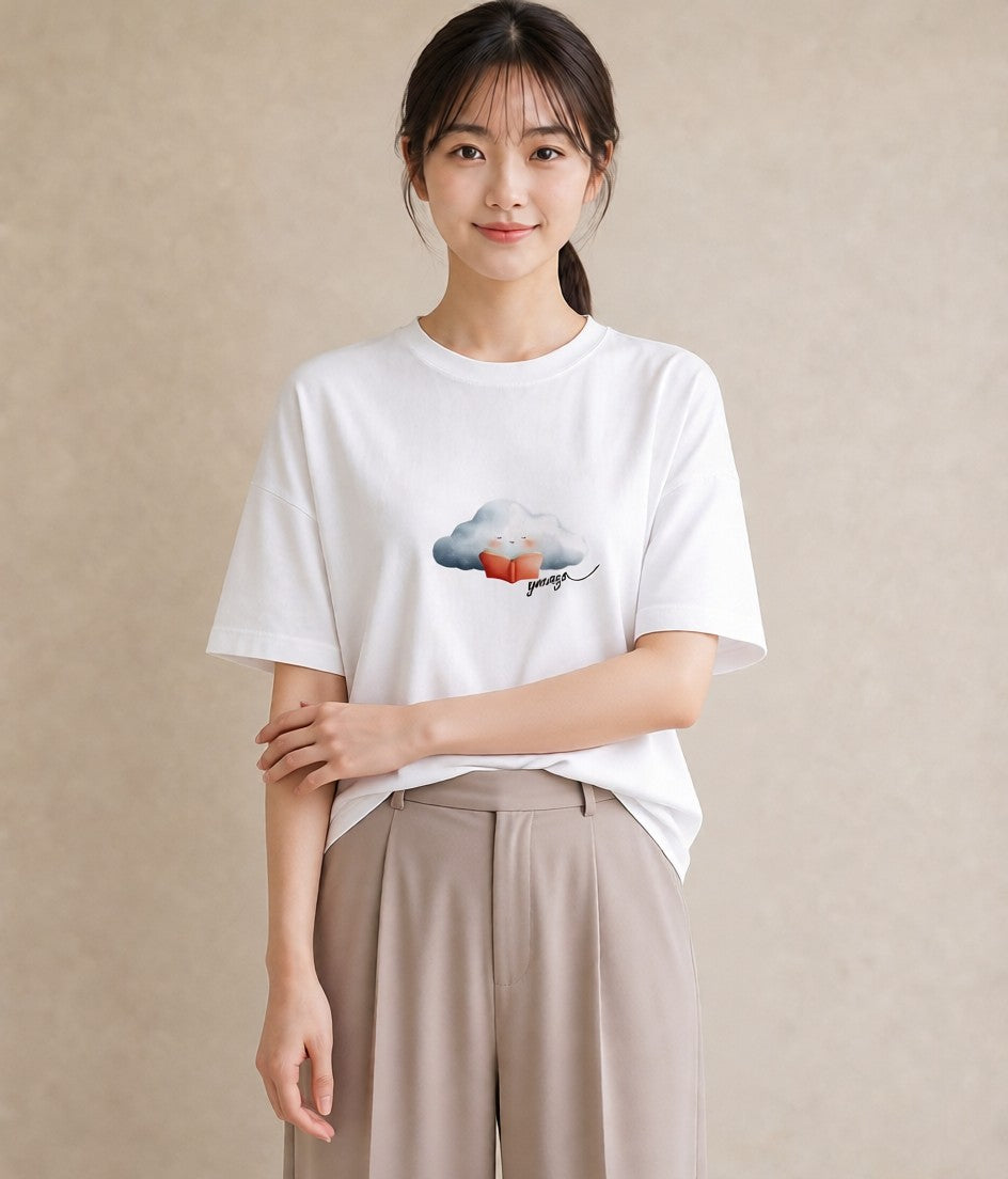 Tシャツ レディース 雲 星空 宇宙 イラスト カジュアル 買い物 夏コーデ 白T YMAZO