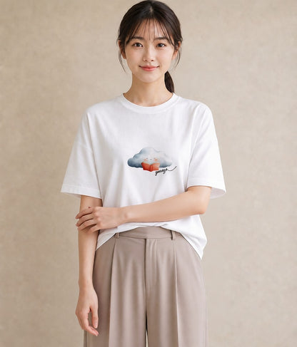 Tシャツ レディース 雲 星空 宇宙 イラスト カジュアル 買い物 夏コーデ 白T YMAZO