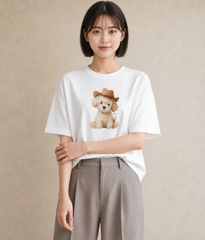 グラフィックTシャツ レディース わんちゃん 犬 いぬ イラスト 休日コーデ 誕生日プレゼント 綿100 白T YMAZO