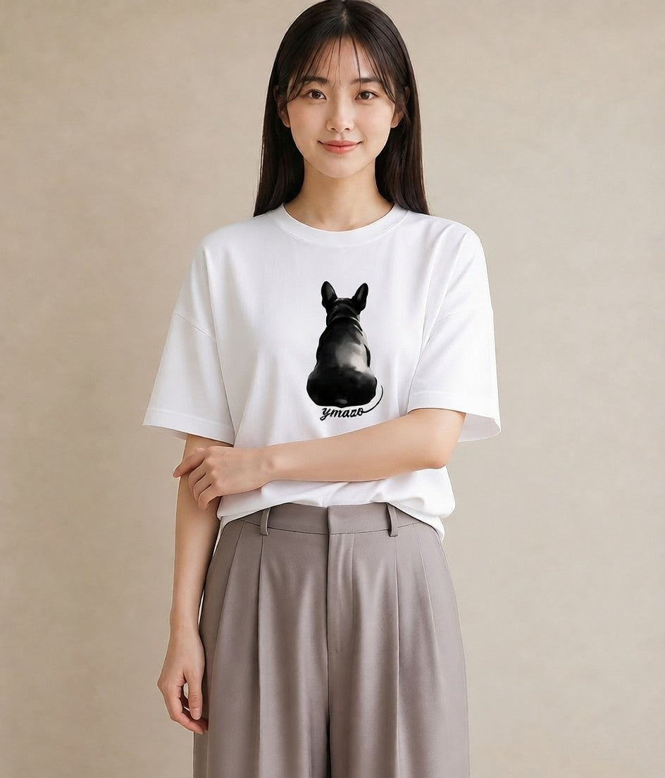 デザインTシャツ レディース フレンチブルドッグ フレブル 犬 いぬ イラスト 抜け感 20代 カジュアルコーデ 白T YMAZO