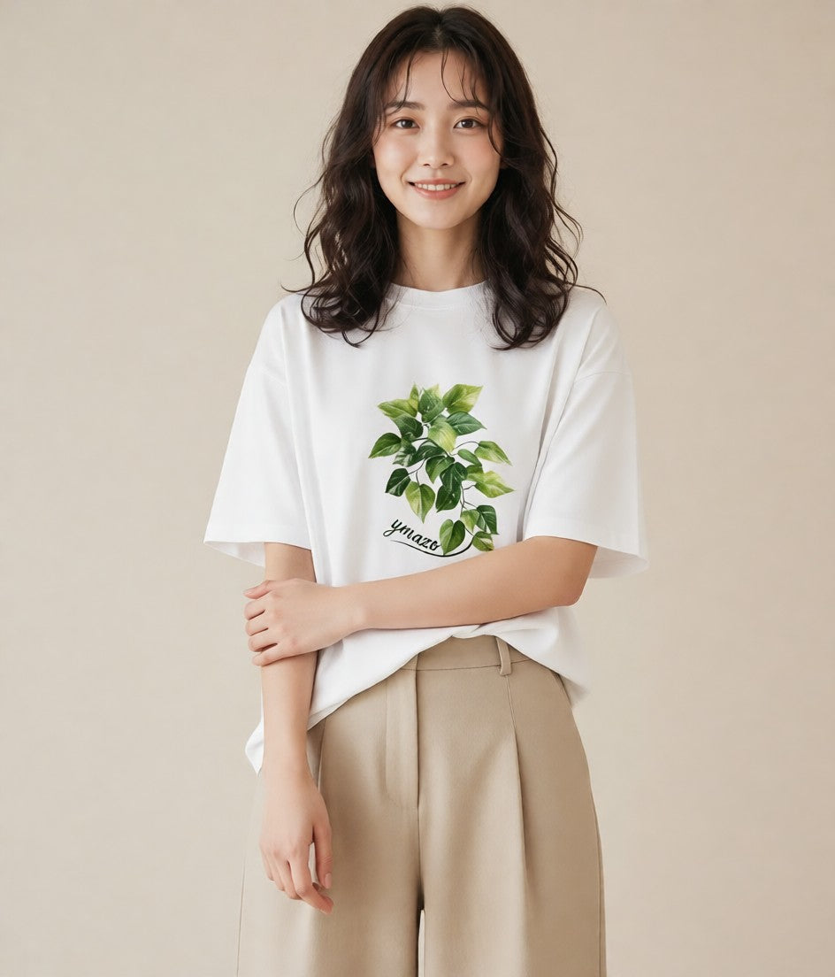 半袖Tシャツ レディース つる 植物 ボタニカル イラスト 韓国風 姉妹 送別ギフト 白T YMAZO