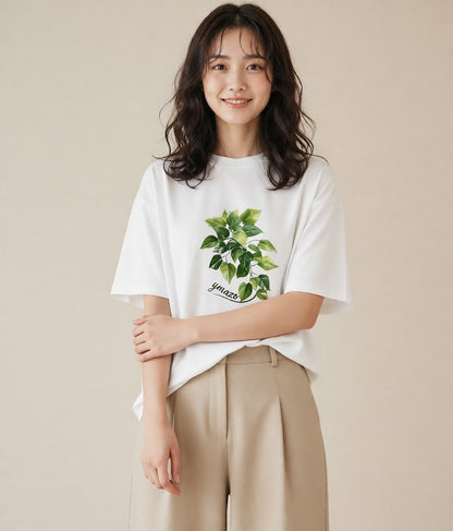 半袖Tシャツ レディース つる 植物 ボタニカル イラスト 韓国風 姉妹 送別ギフト 白T YMAZO