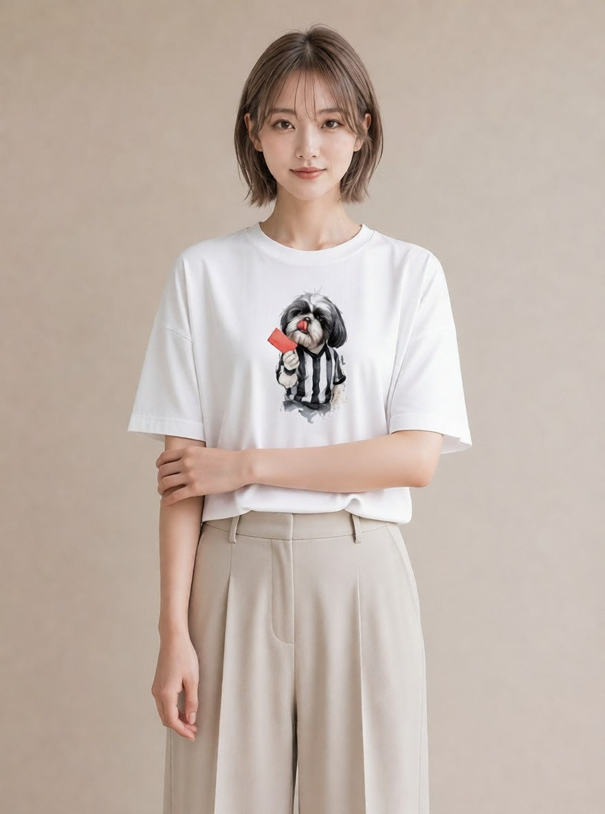 半袖Tシャツ レディース 狆 犬 いぬ イラスト ユニーク おしゃれギフト 社会人 白T YMAZO