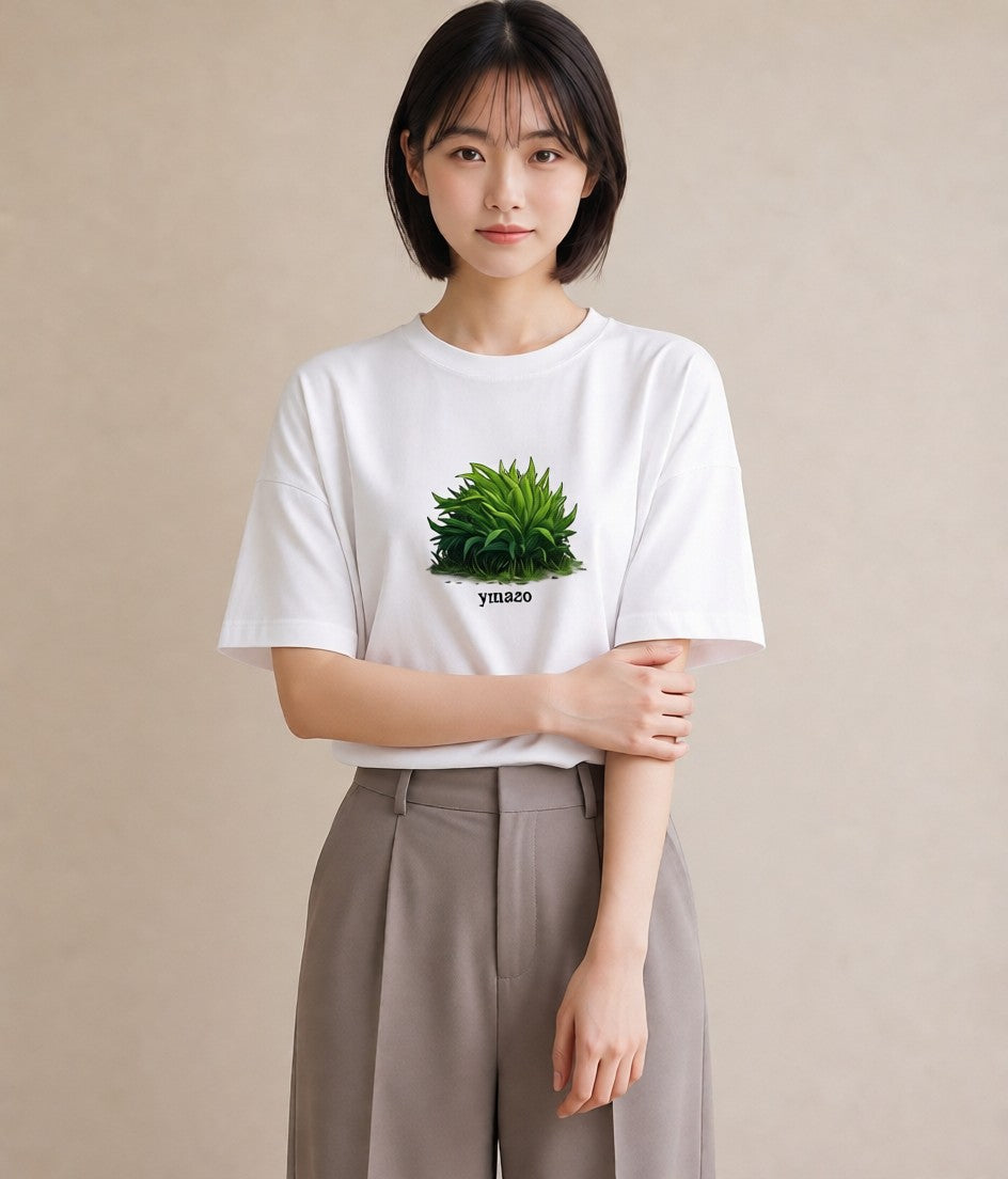 デザインTシャツ レディース 芝生 植物 ボタニカル イラスト 手描き風 秋コーデ おしゃれギフト 白T YMAZO