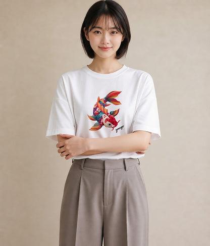 プリントTシャツ レディース たい焼き 食べ物 フード イラスト シック 春服 ミセス 白T YMAZO