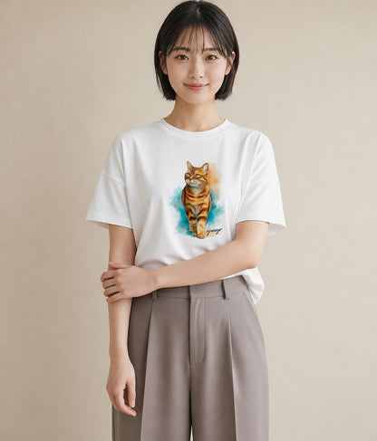 Tシャツ レディース 三毛猫 みけねこ 三毛 猫 ねこ イラスト ゆるコーデ ギフト 母の日 白T YMAZO