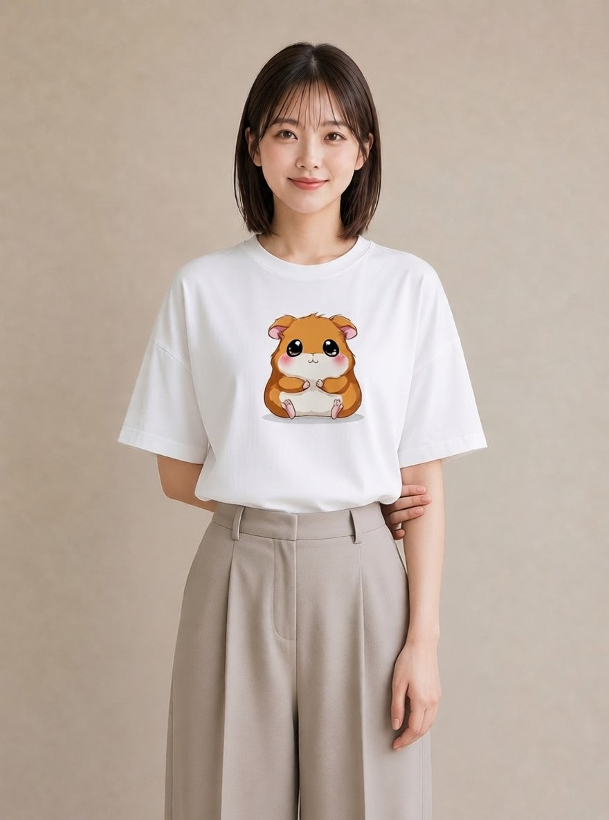 グラフィックTシャツ レディース キンクマハムスター ペット 動物 イラスト きれいめ 友達ギフト 部屋着 白T YMAZO
