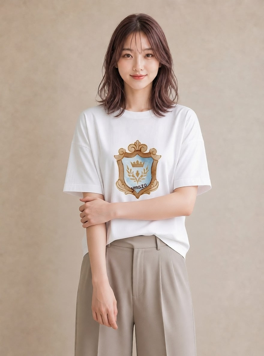半袖Tシャツ レディース 手鏡 アンティーク レトロ ナチュラル イラスト 抜け感 おしゃれギフト 社会人 白T YMAZO