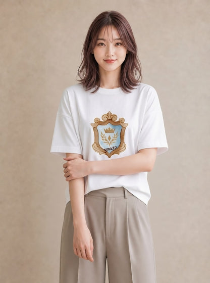 半袖Tシャツ レディース 手鏡 アンティーク レトロ ナチュラル イラスト 抜け感 おしゃれギフト 社会人 白T YMAZO