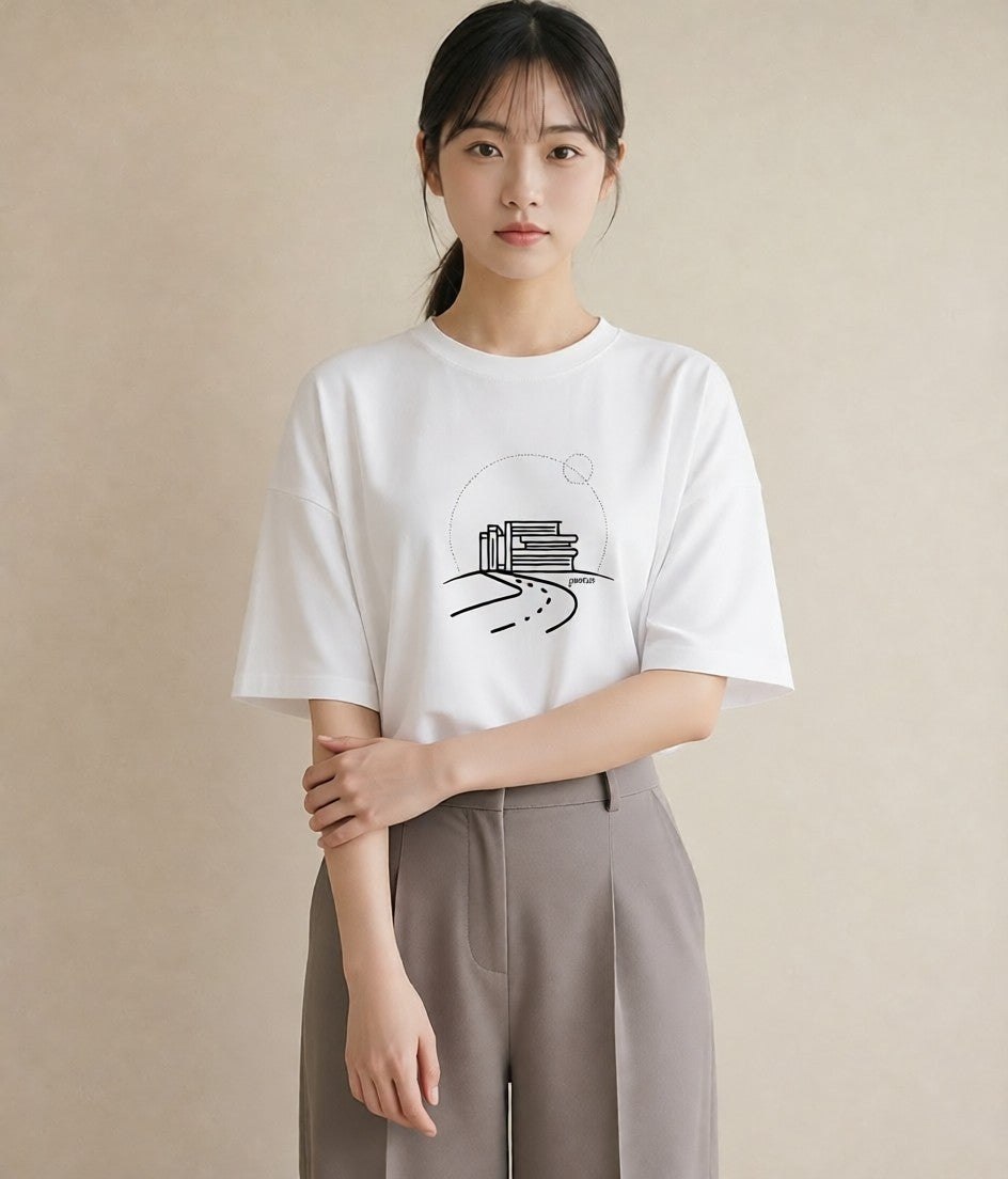 デザインTシャツ レディース 本 読書 ブック イラスト ガーリー レイヤード 友達ギフト 白T YMAZO