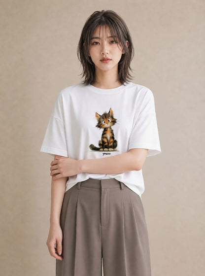グラフィックTシャツ レディース アメリカンショートヘア 猫 ねこ イラスト ボタニカル 週末コーデ 敬老の日 白T YMAZO