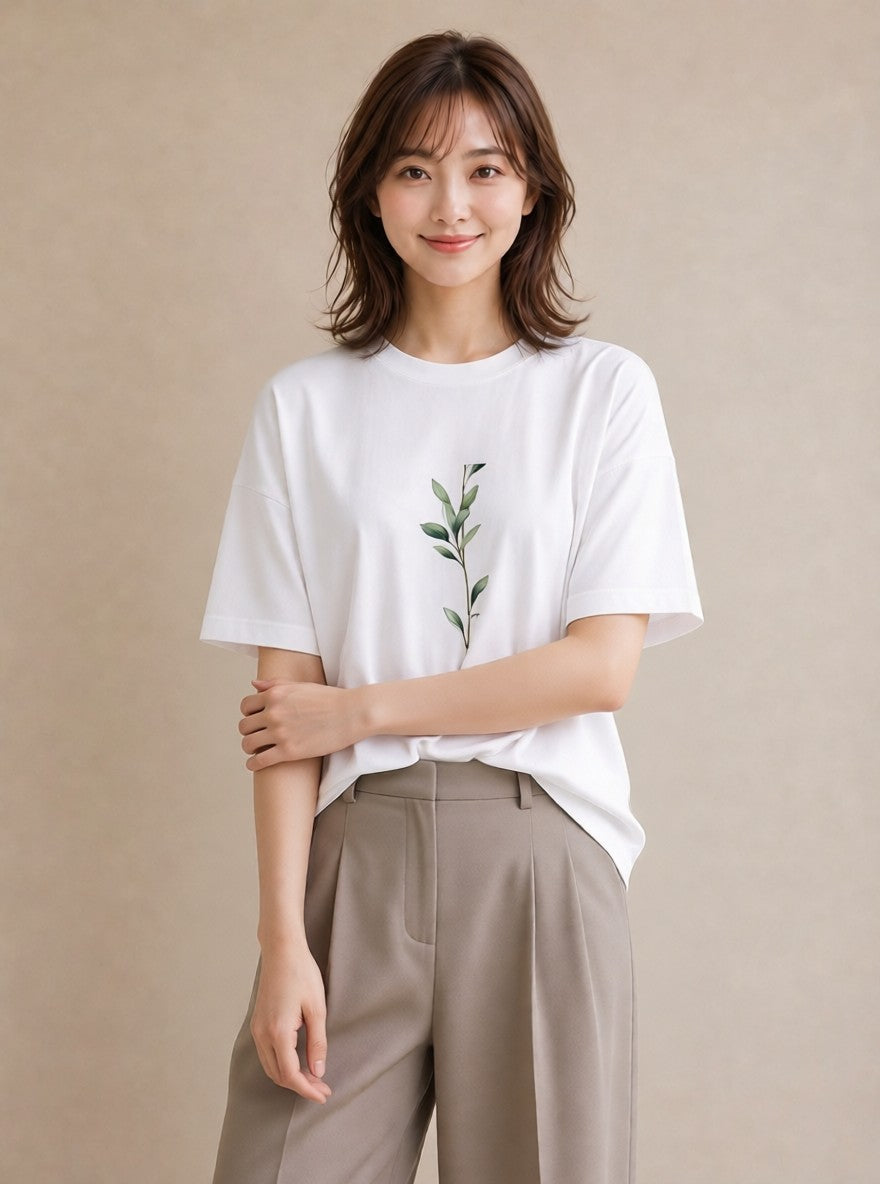Tシャツ レディース 苔 植物 ボタニカル イラスト 旅行 母娘コーデ 白T YMAZO