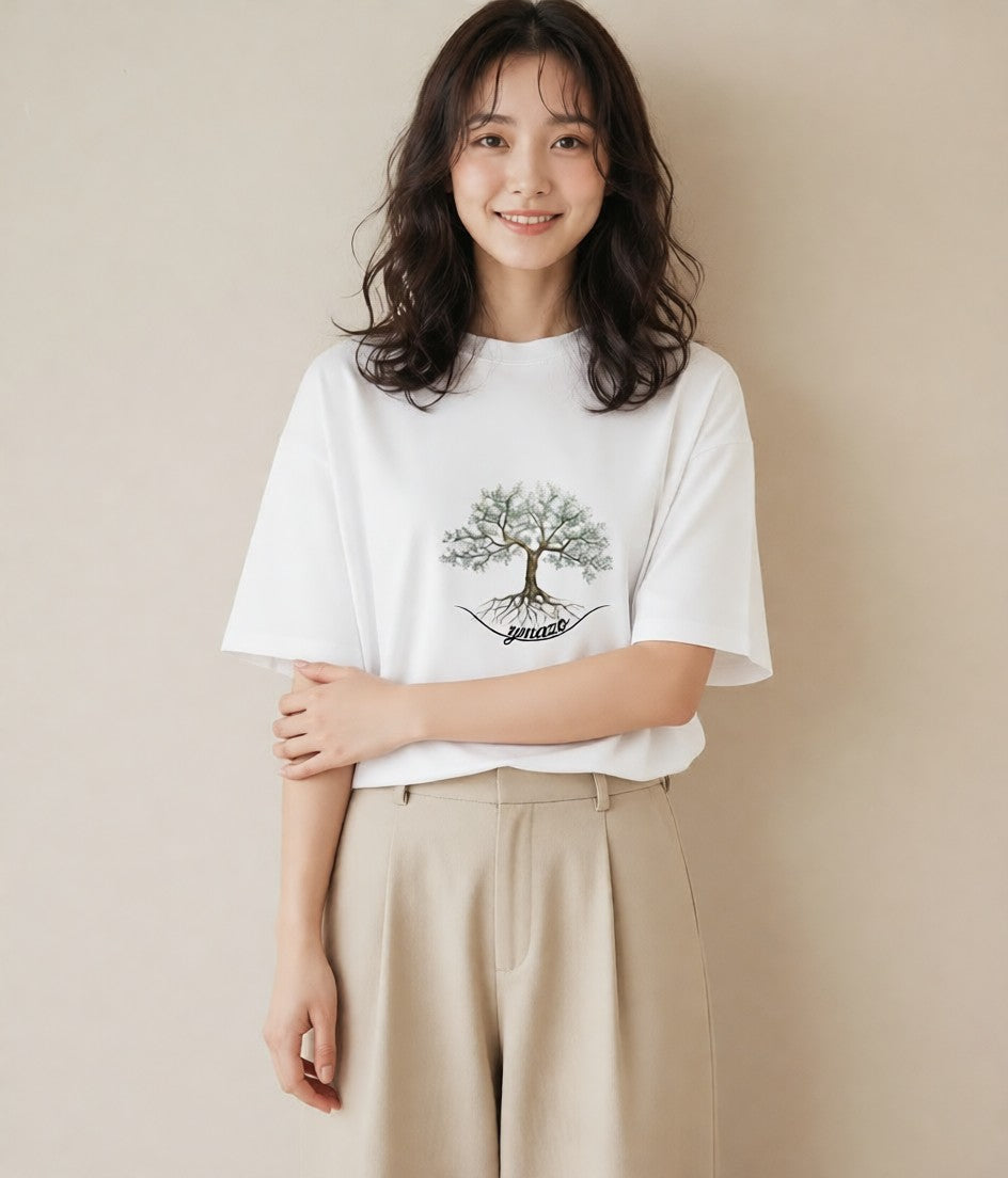 半袖Tシャツ レディース 木 植物 ボタニカル イラスト きれいめ 母娘コーデ 自分用 白T YMAZO
