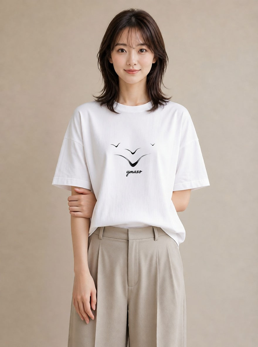 グラフィックTシャツ レディース パールピアス アクセサリー ナチュラル アンティーク イラスト お洒落 レイヤード 友達ギフト 白T YMAZO