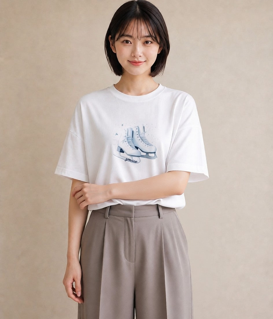 デザインTシャツ レディース 雪 星空 宇宙 イラスト ヴィンテージ風 ママ カフェ服 白T YMAZO