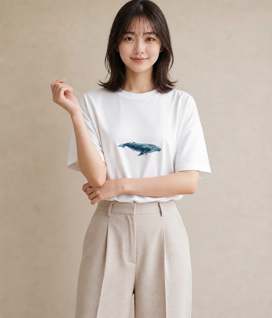 デザインTシャツ レディース ジンベエザメ 海の生き物 海 イラスト 休日コーデ 春服 ミセス 白T YMAZO