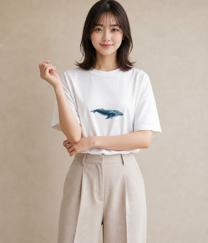 デザインTシャツ レディース ジンベエザメ 海の生き物 海 イラスト 休日コーデ 春服 ミセス 白T YMAZO