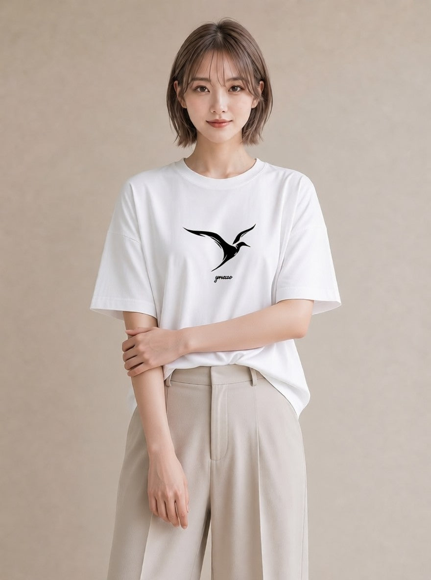 プリントTシャツ レディース 折り鶴 折り紙 ナチュラル アンティーク イラスト 抜け感 カジュアルコーデ 買い物 白T YMAZO