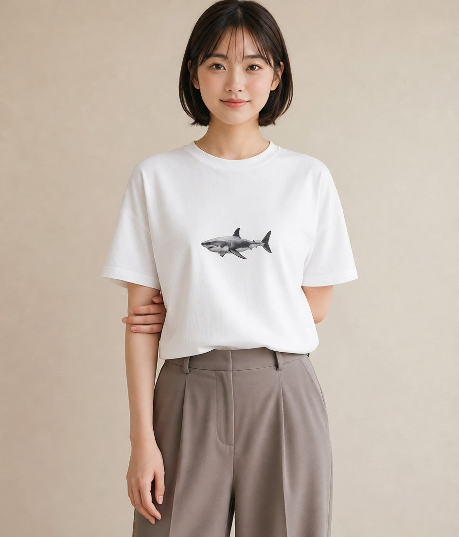Tシャツ レディース サメ 海の生き物 海 イラスト 母娘コーデ 自分用 白T YMAZO