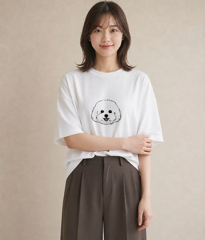 デザインTシャツ レディース ビションフリーゼ 犬 いぬ イラスト きれいめ 帰省 ラフ 白T YMAZO