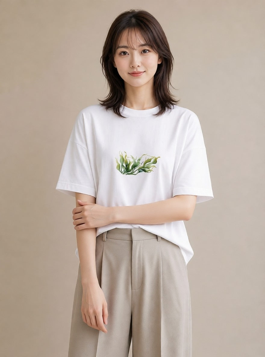 半袖Tシャツ レディース つる 植物 ボタニカル イラスト シンプル 買い物 夏コーデ 白T YMAZO